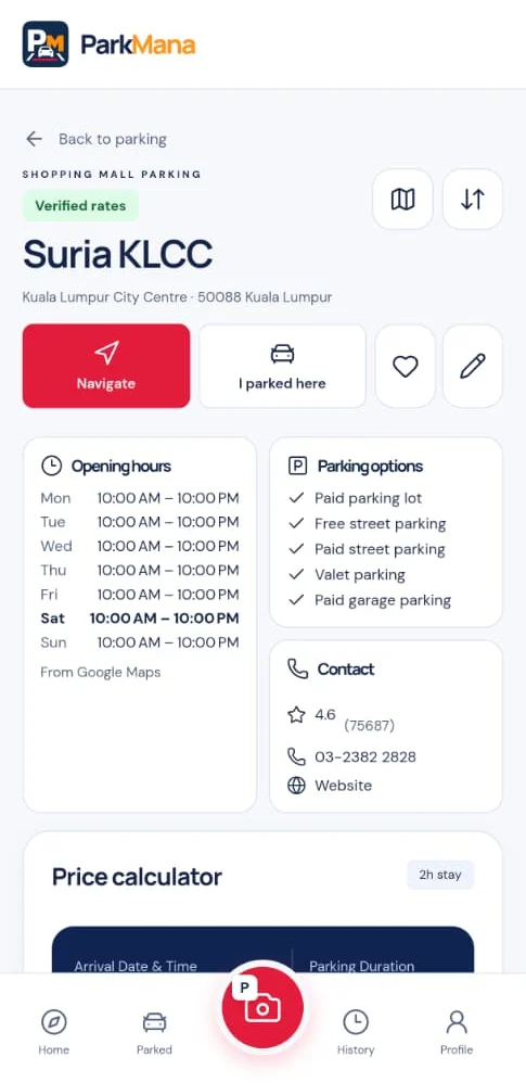 Suria KLCC parking details with opening hours and parking options
