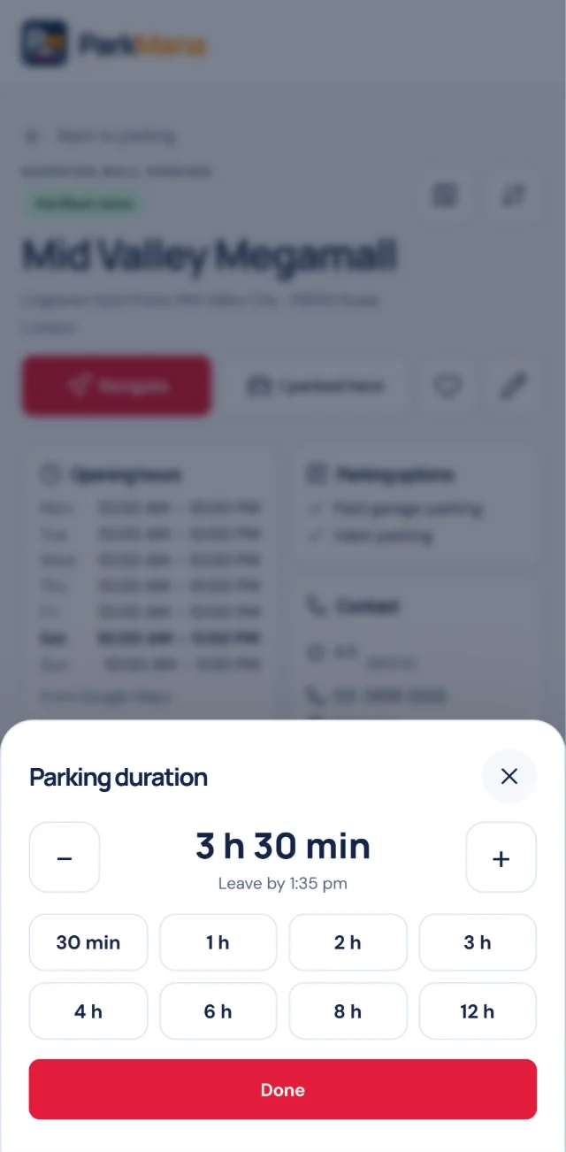 Choosing a parking duration