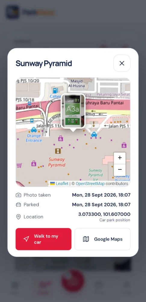 Map of where you parked with a Walk to my car button